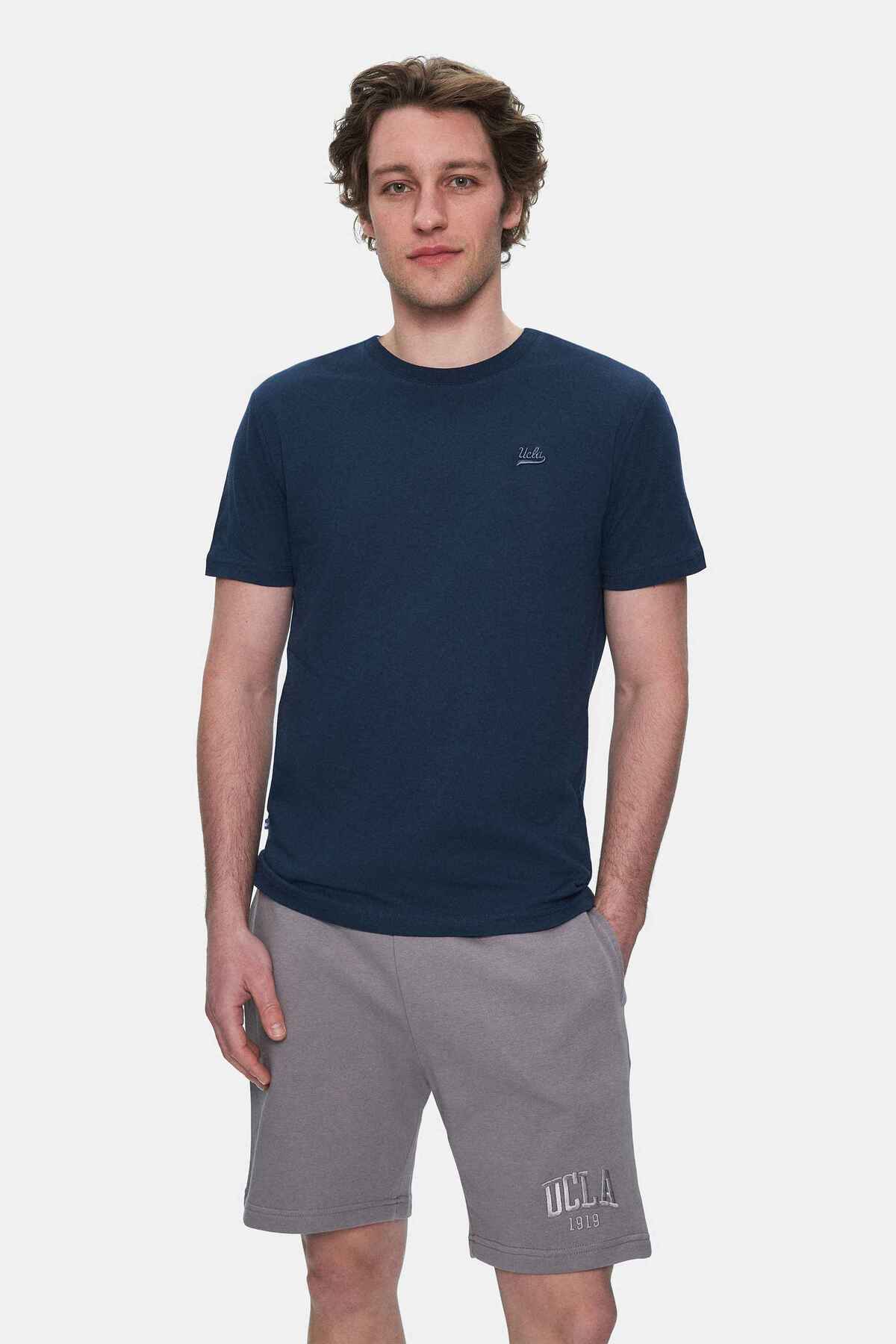 UCLA Tricou cu decolteu la baza gatului, imprimeu cu logo, regular fit, Bleumarin, HARPER