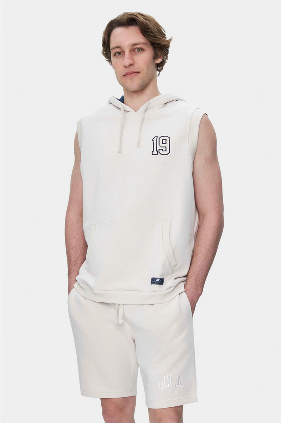UCLA Bluza cu decolteu la baza gatului, regular fit, imprimeu cu logo, Alb, HEWITT