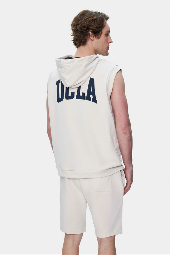 UCLA Bluza cu decolteu la baza gatului, regular fit, imprimeu cu logo, Alb, HEWITT