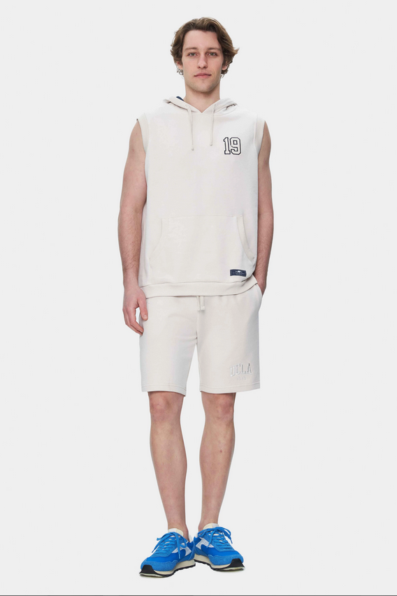 UCLA Bluza cu decolteu la baza gatului, regular fit, imprimeu cu logo, Alb, HEWITT