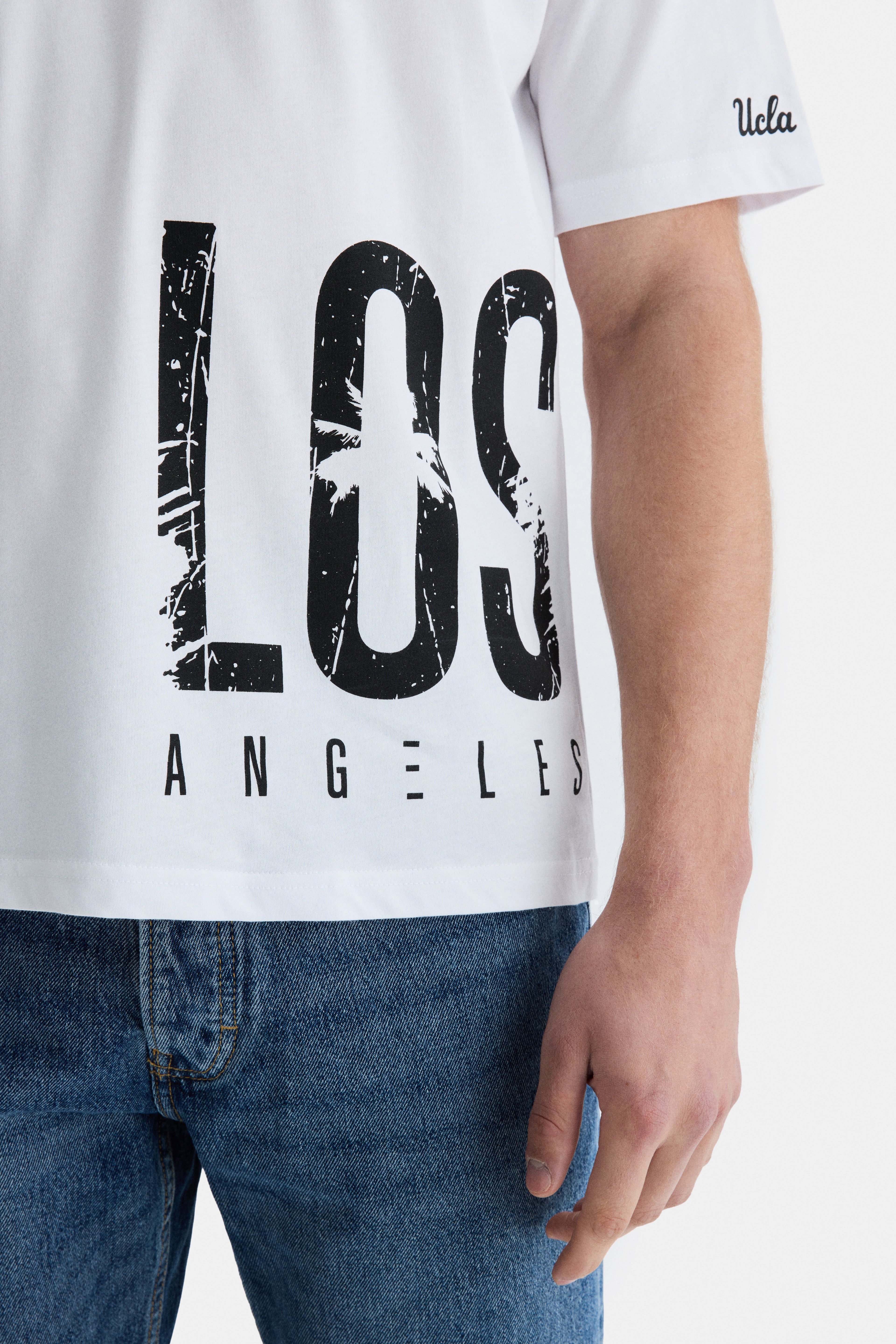 UCLA Tricou cu decolteu la baza gatului, imprimeu cu logo, regular fit, Alb, IGNISO