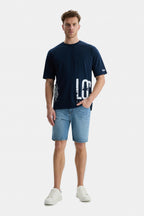 UCLA Tricou cu decolteu la baza gatului, imprimeu cu logo, regular fit, Bleumarin, IGNISO