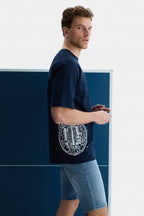 UCLA Tricou cu decolteu la baza gatului, imprimeu cu logo, regular fit, Bleumarin, IGNISO