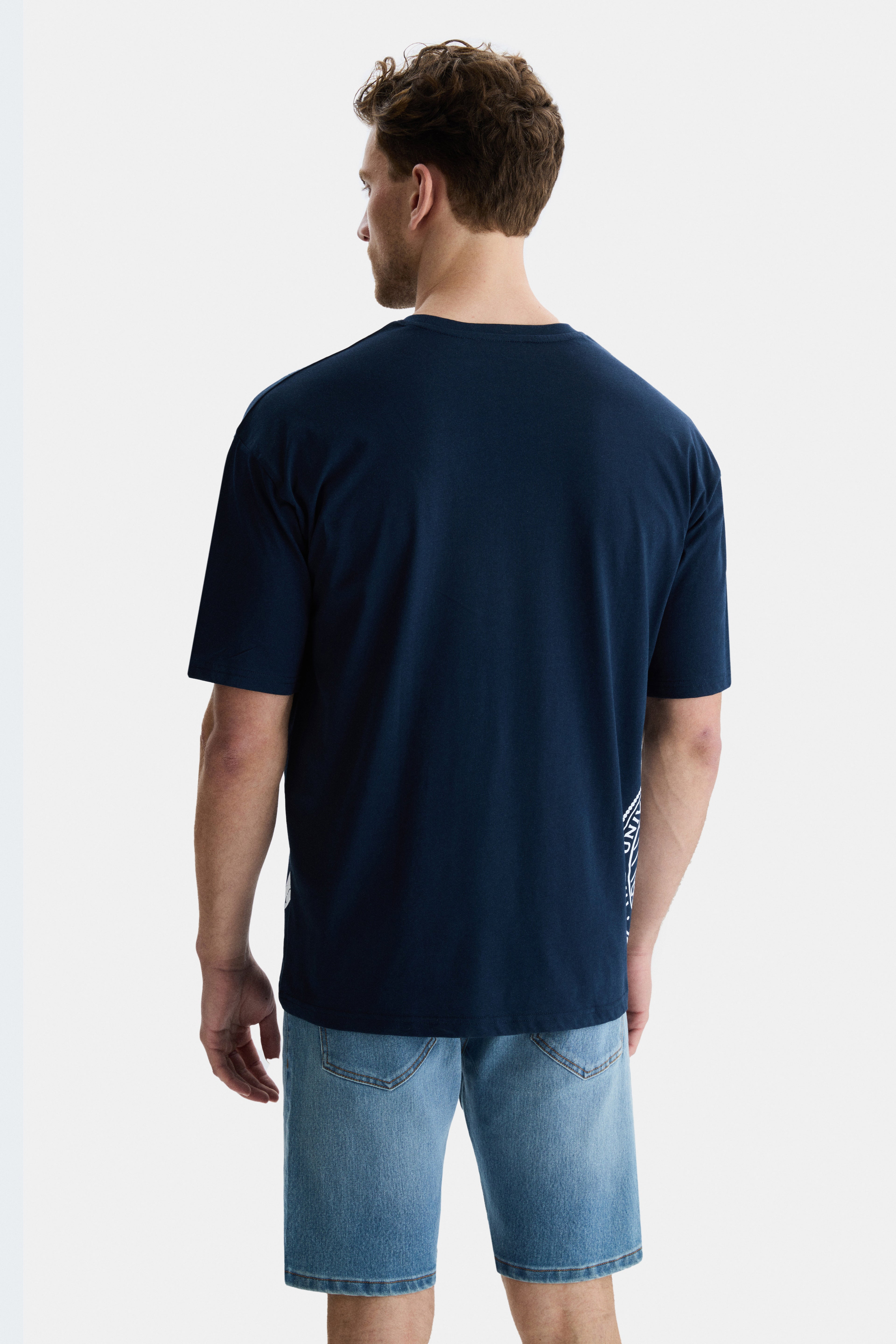 UCLA Tricou cu decolteu la baza gatului, imprimeu cu logo, regular fit, Bleumarin, IGNISO