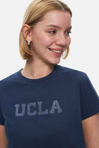 UCLA Tricou cu decolteu la baza gatului, imprimeu cu logo, regular fit, Bleumarin, ISOLDE