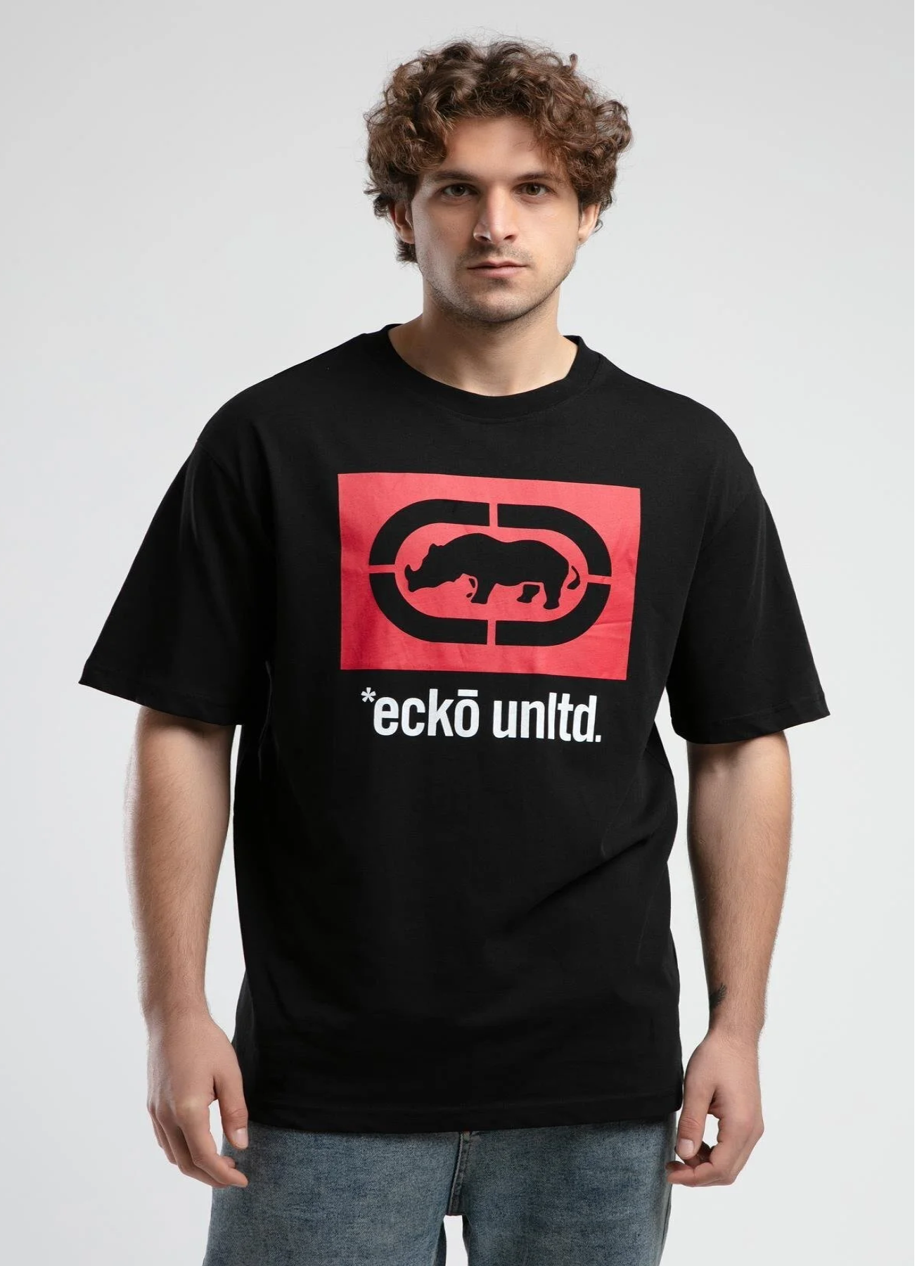 Ecko Unltd. Tricou cu decolteu la baza gatului, imprimeu cu logo, Gri, ITHACA