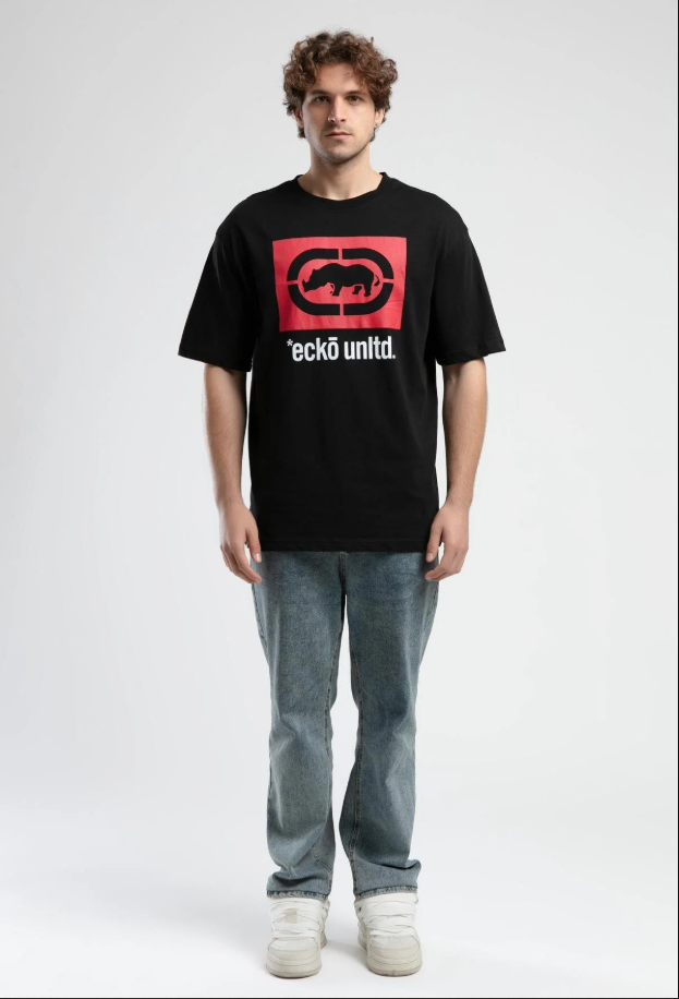 Ecko Unltd. Tricou cu decolteu la baza gatului, imprimeu cu logo, Gri, ITHACA