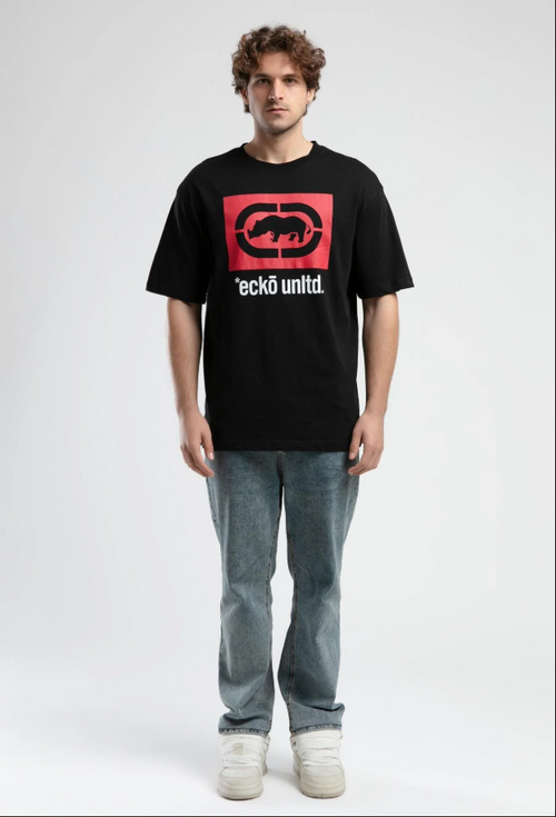 Ecko Unltd. Tricou cu decolteu la baza gatului, imprimeu cu logo, Gri, ITHACA