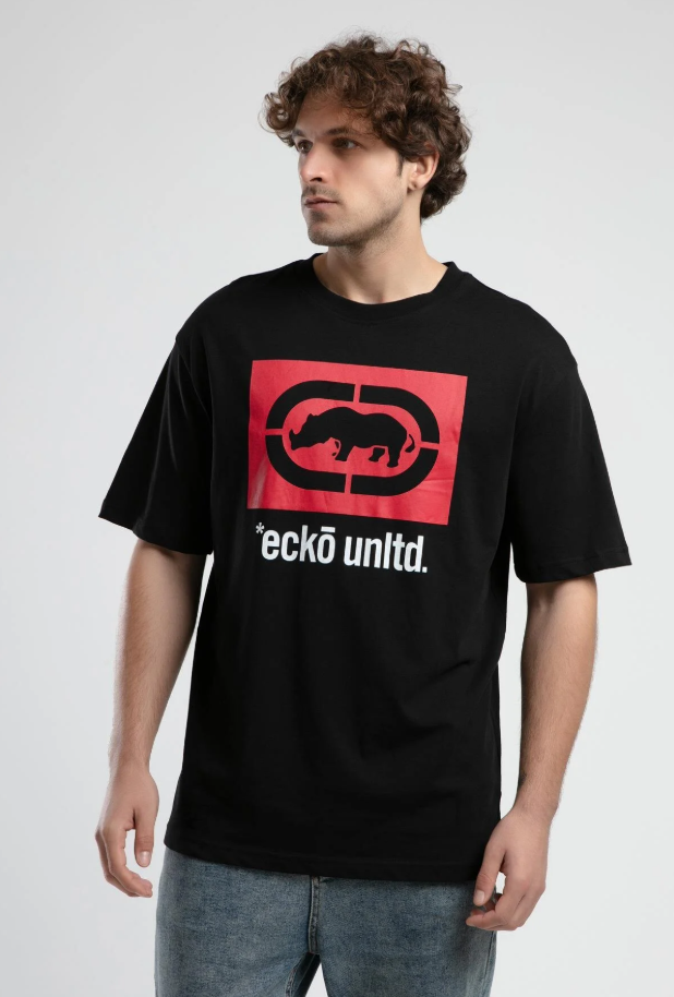 Ecko Unltd. Tricou cu decolteu la baza gatului, imprimeu cu logo, Gri, ITHACA