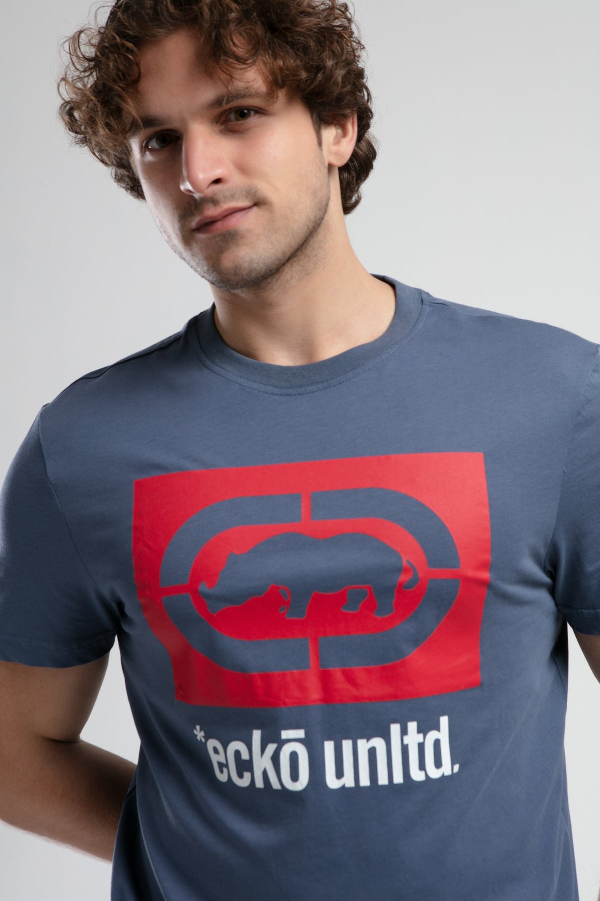 Ecko Unltd. Tricou cu decolteu la baza gatului, imprimeu cu logo, Bleumarin, ITHACA