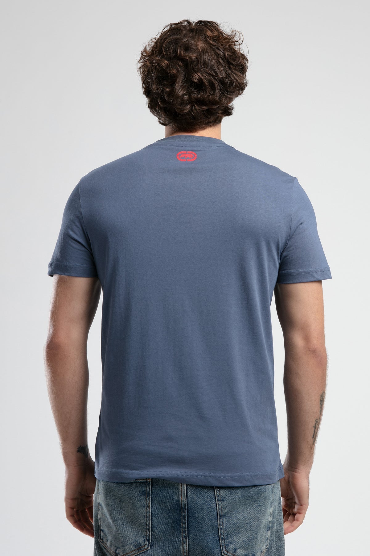 Ecko Unltd. Tricou cu decolteu la baza gatului, imprimeu cu logo, Bleumarin, ITHACA