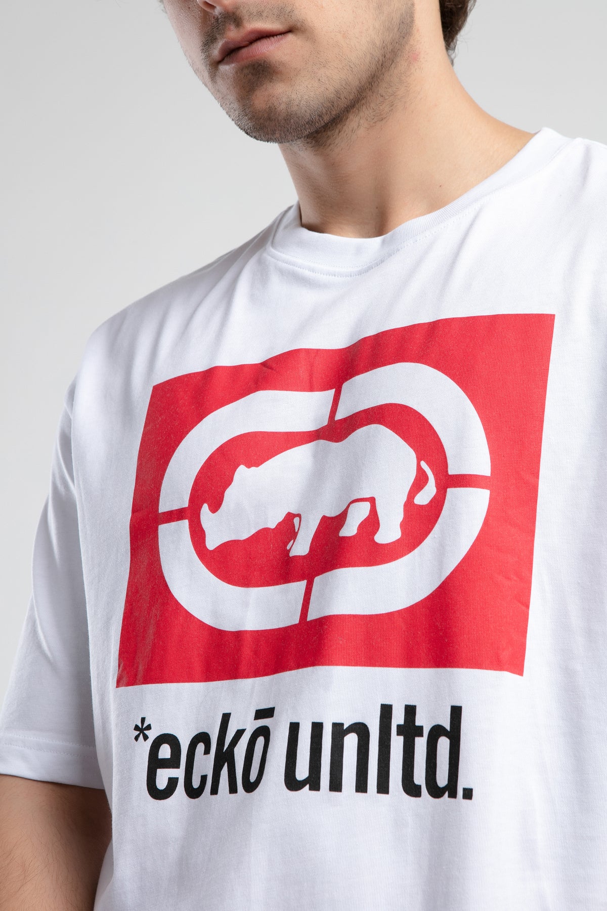 Ecko Unltd. Tricou cu decolteu la baza gatului, imprimeu cu logo, Alb, ITHACA