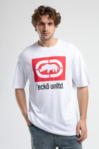Ecko Unltd. Tricou cu decolteu la baza gatului, imprimeu cu logo, Alb, ITHACA