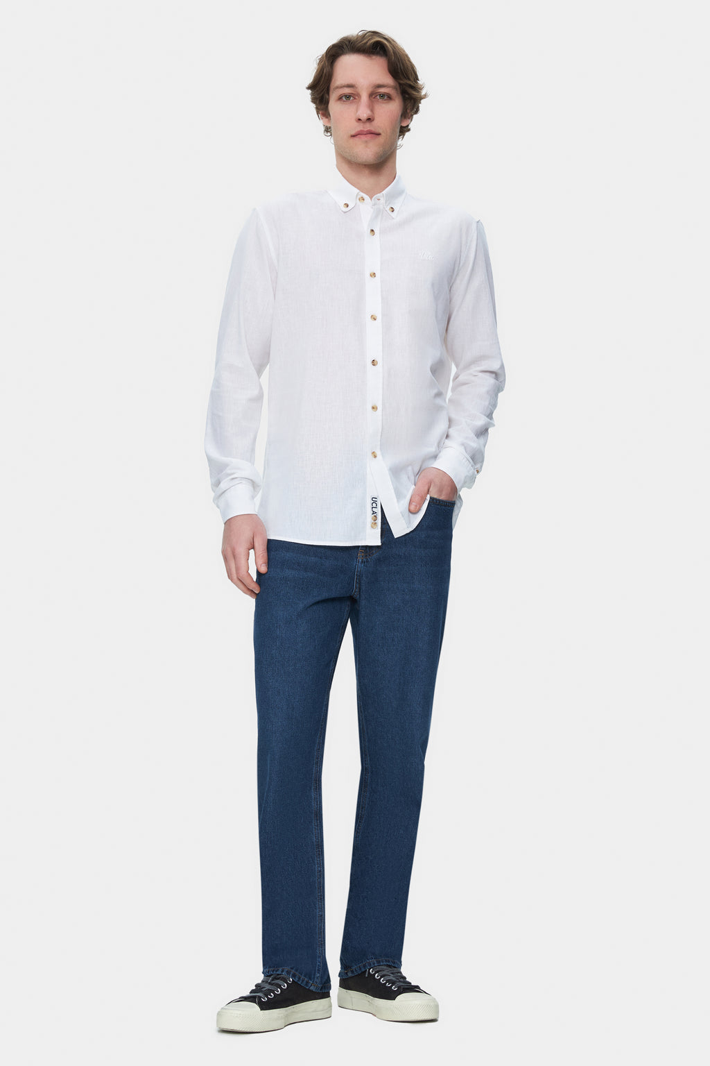 UCLA Camsa cu nasturi si guler, material lejer, regular fit Alb, JACQUEZ