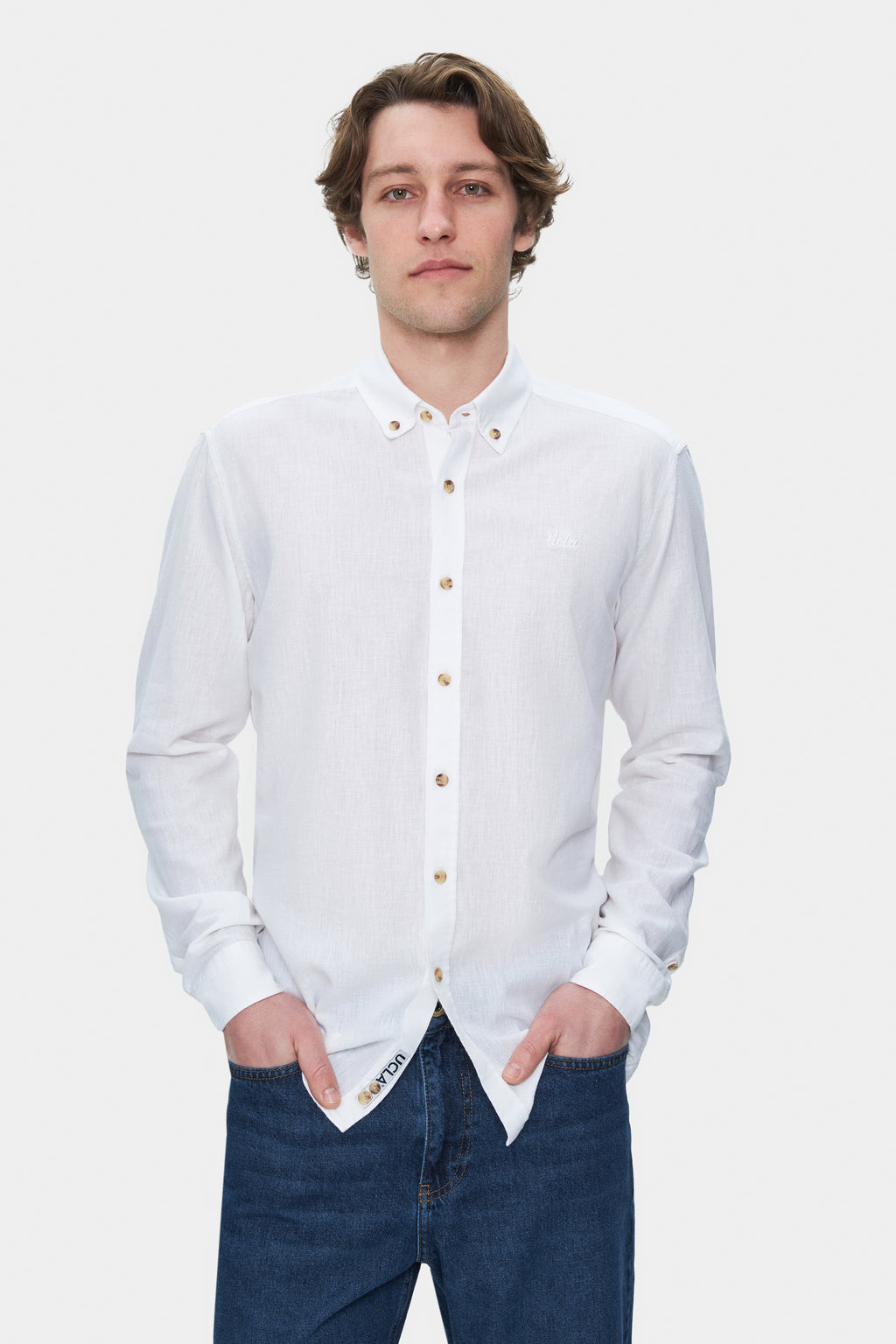 UCLA Camsa cu nasturi si guler, material lejer, regular fit Alb, JACQUEZ