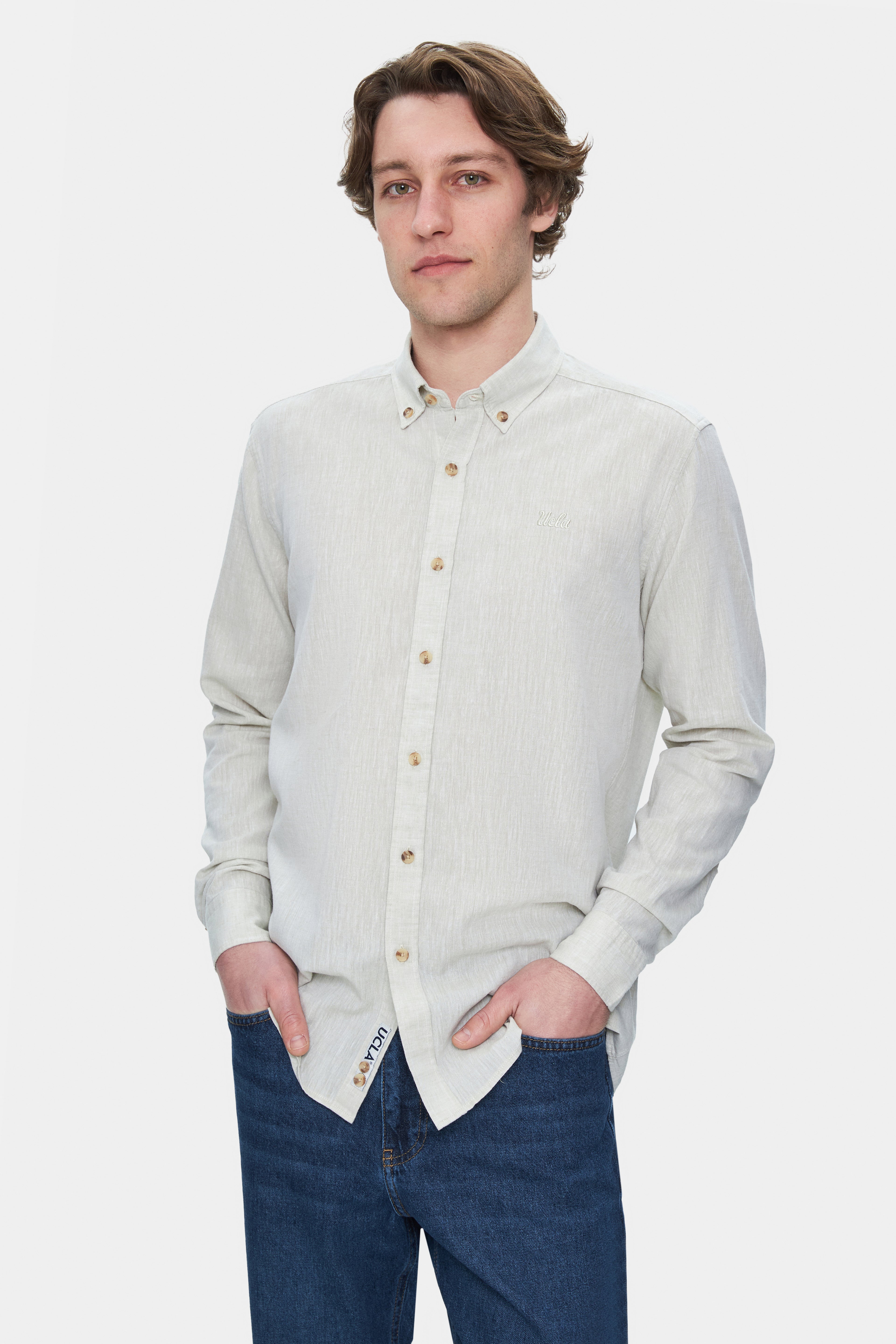 UCLA Camsa cu nasturi si guler, material lejer, regular fit CHALK, JACQUEZ