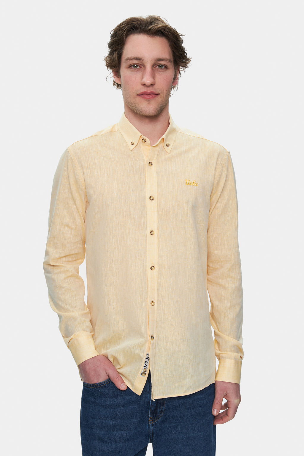 UCLA Camsa cu nasturi si guler, material lejer, regular fit Galben, JACQUEZ