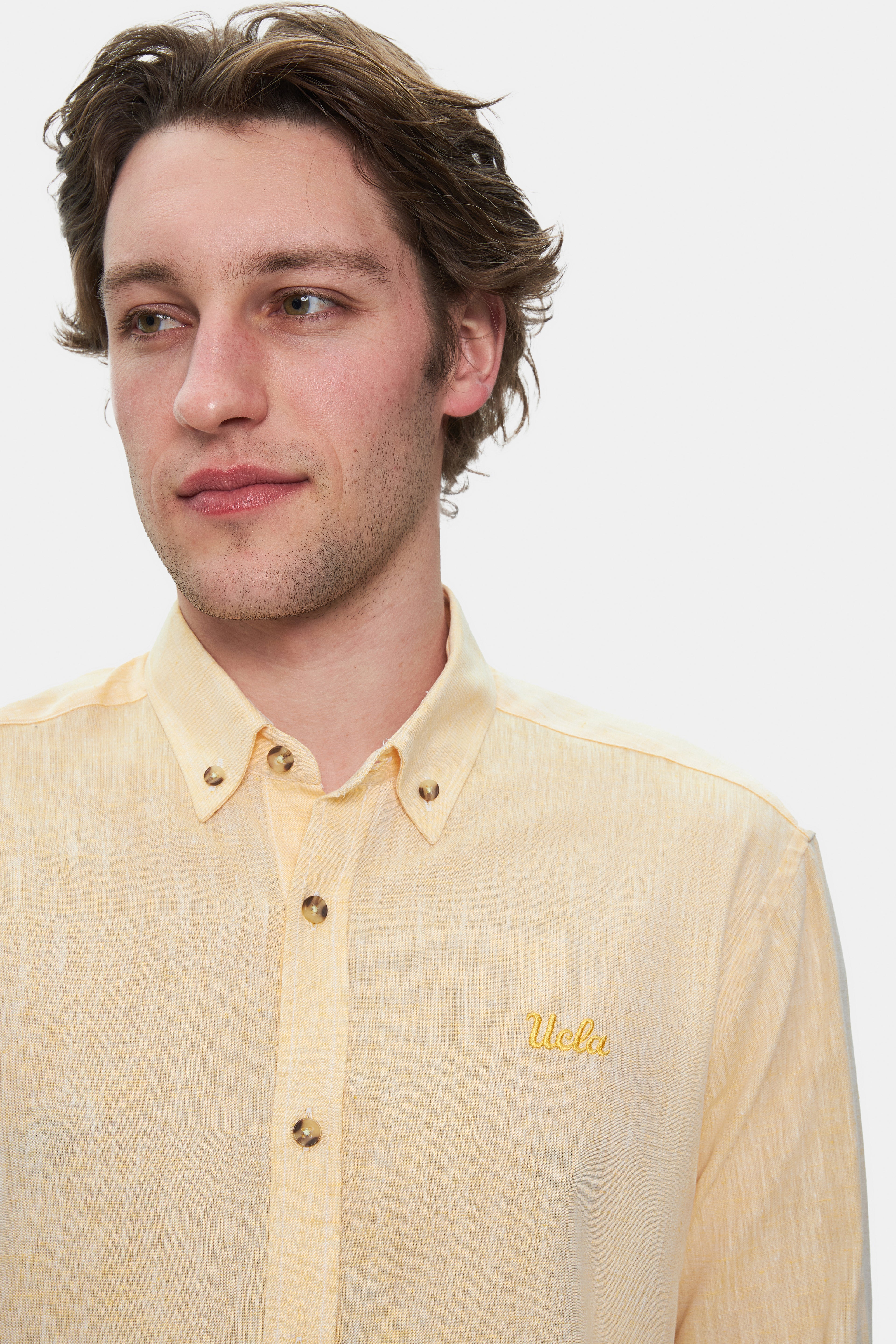 UCLA Camsa cu nasturi si guler, material lejer, regular fit Galben, JACQUEZ