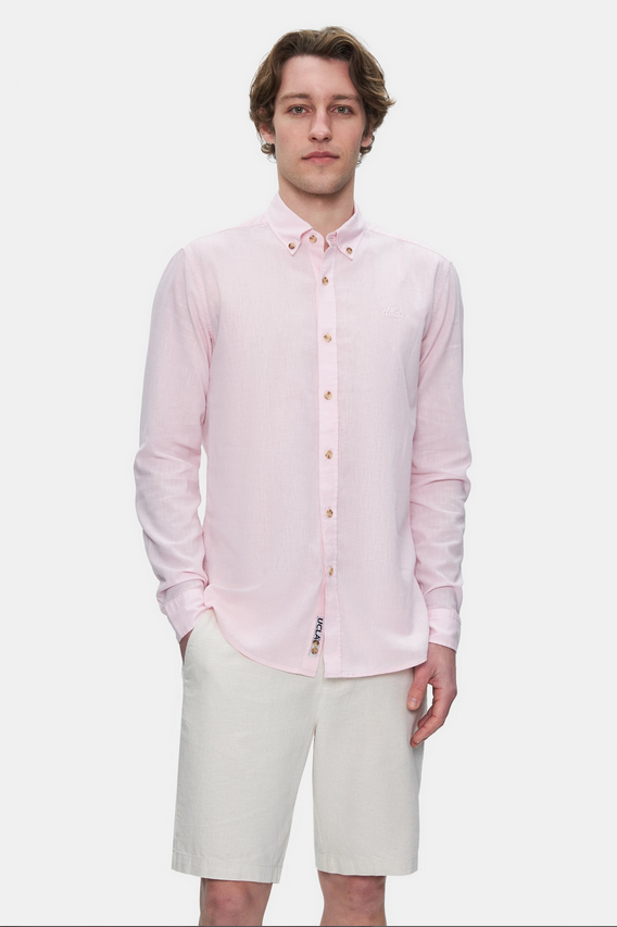 UCLA Camsa cu nasturi si guler, material lejer, regular fit Roz, JACQUEZ