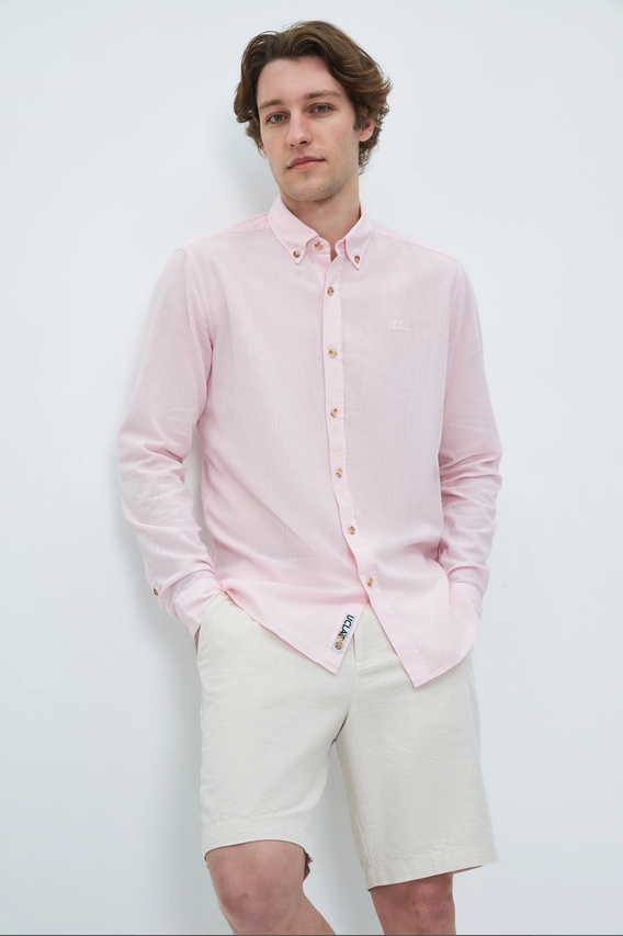 UCLA Camsa cu nasturi si guler, material lejer, regular fit Roz, JACQUEZ