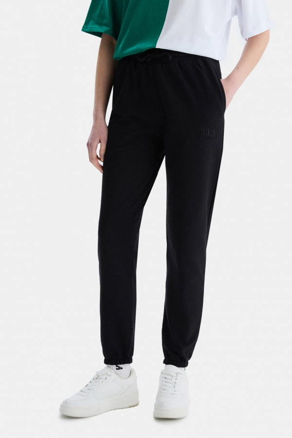 UCLA Pantaloni de trening cu elastic si snur in talie, manseta elastica si logo discret, Negru, JEZEBEL