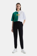 UCLA Pantaloni de trening cu elastic si snur in talie, manseta elastica si logo discret, Negru, JEZEBEL