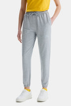 UCLA Pantaloni de trening cu elastic si snur in talie, manseta elastica si logo discret, Gri, JEZEBEL