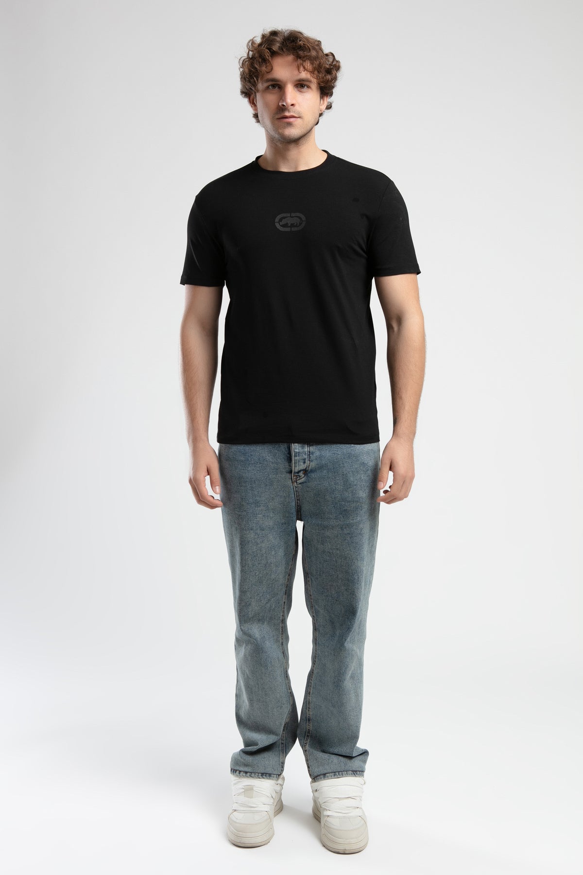 Ecko Unltd. Tricou cu decolteu la baza gatului, imprimeu cu logo, Negru, JOHNSON