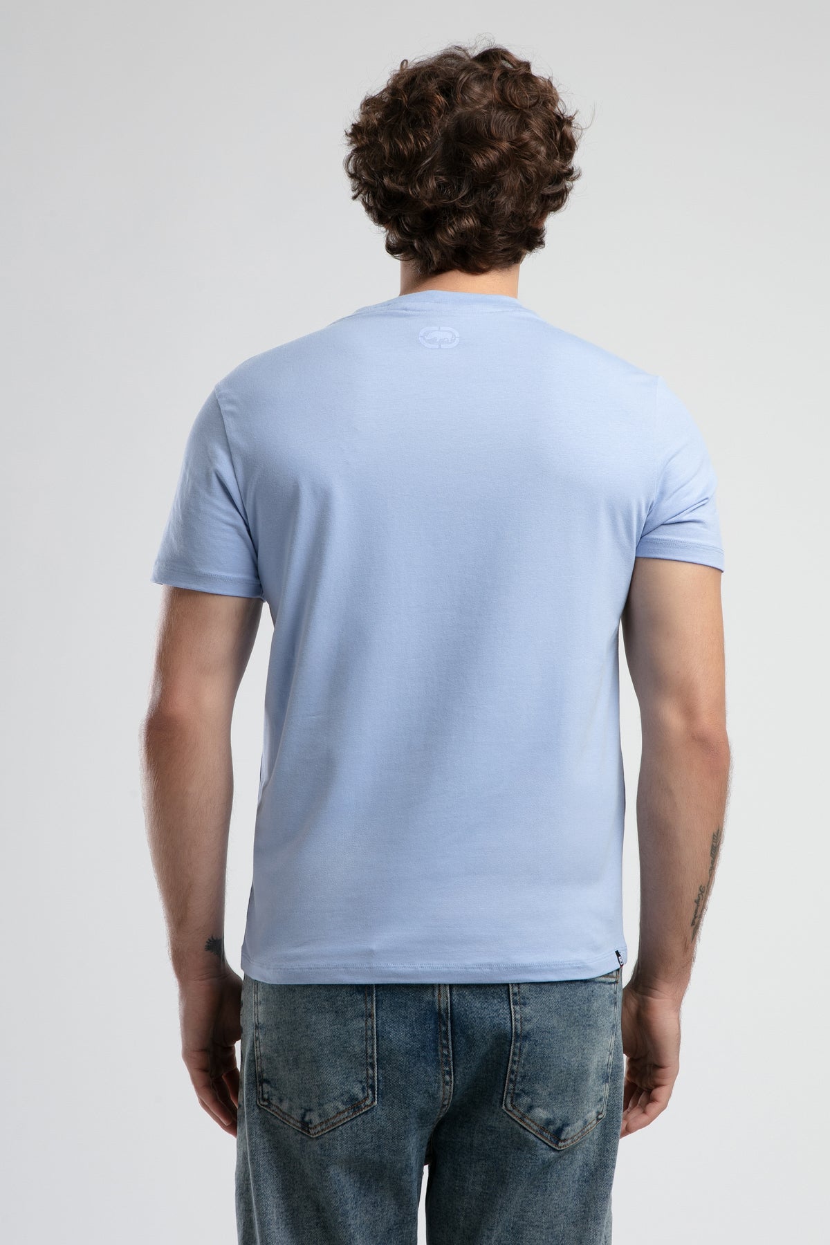 Ecko Unltd. Tricou cu decolteu la baza gatului, imprimeu cu logo, Albastru deschis, JOHNSON