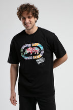 Ecko Unltd. Tricou cu decolteu la baza gatului, imprimeu cu logo, Negru, KINGSTON