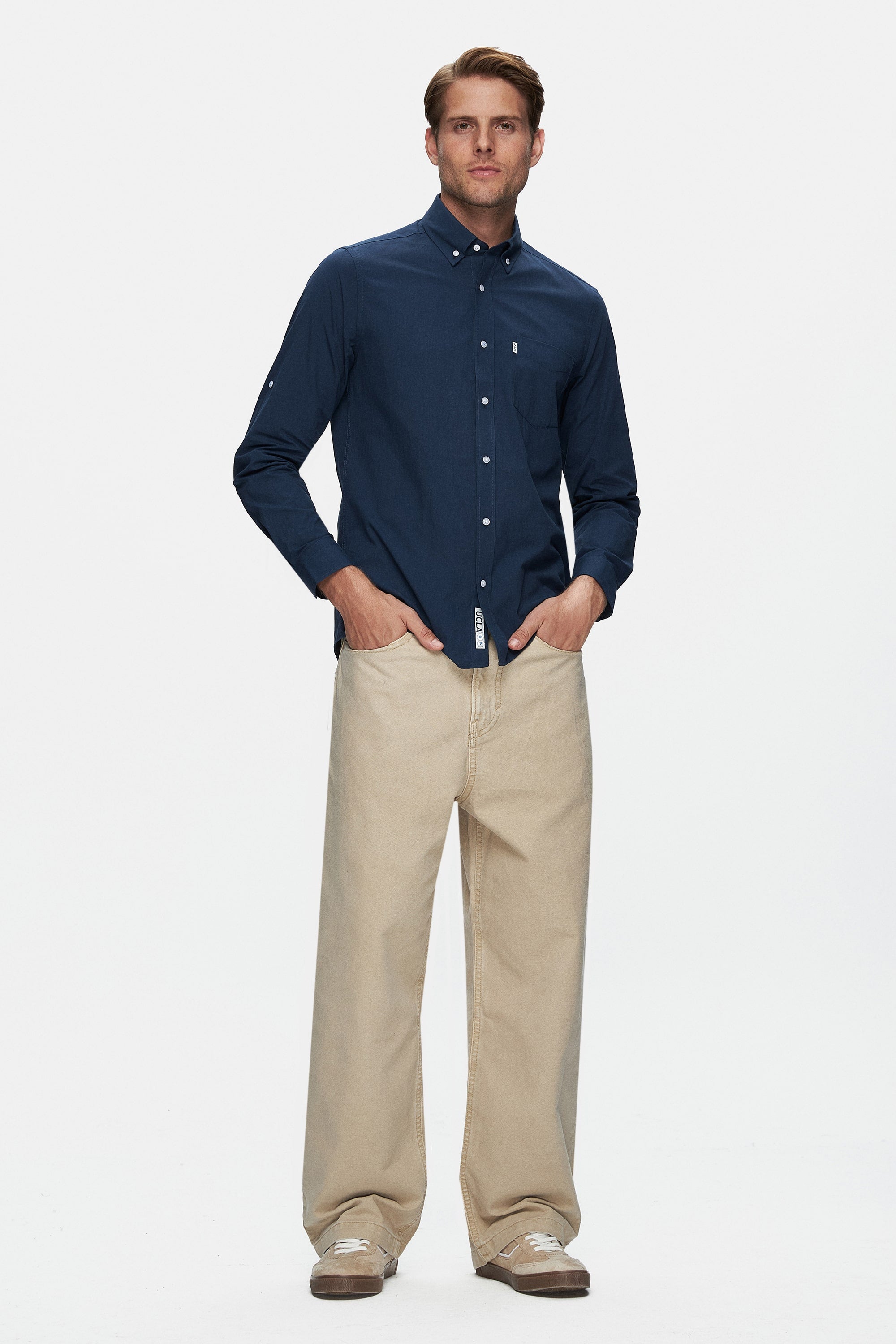 UCLA Camsa cu nasturi si guler, material lejer, regular fit Bleumarin, LEVILLE