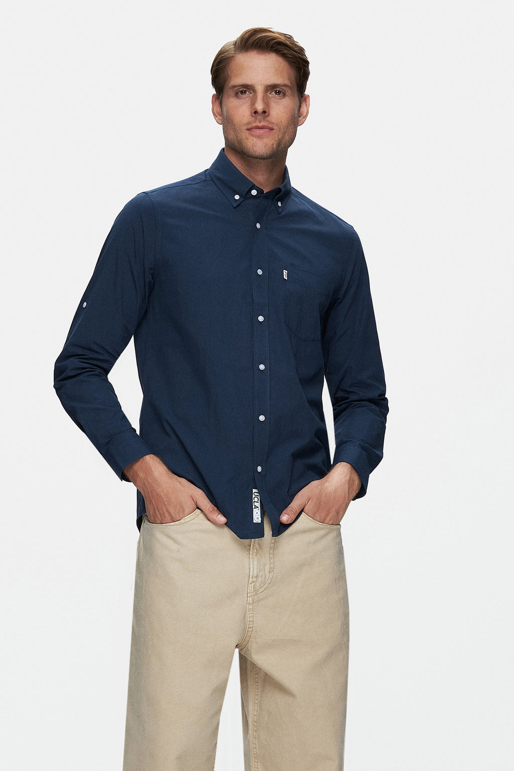UCLA Camsa cu nasturi si guler, material lejer, regular fit Bleumarin, LEVILLE