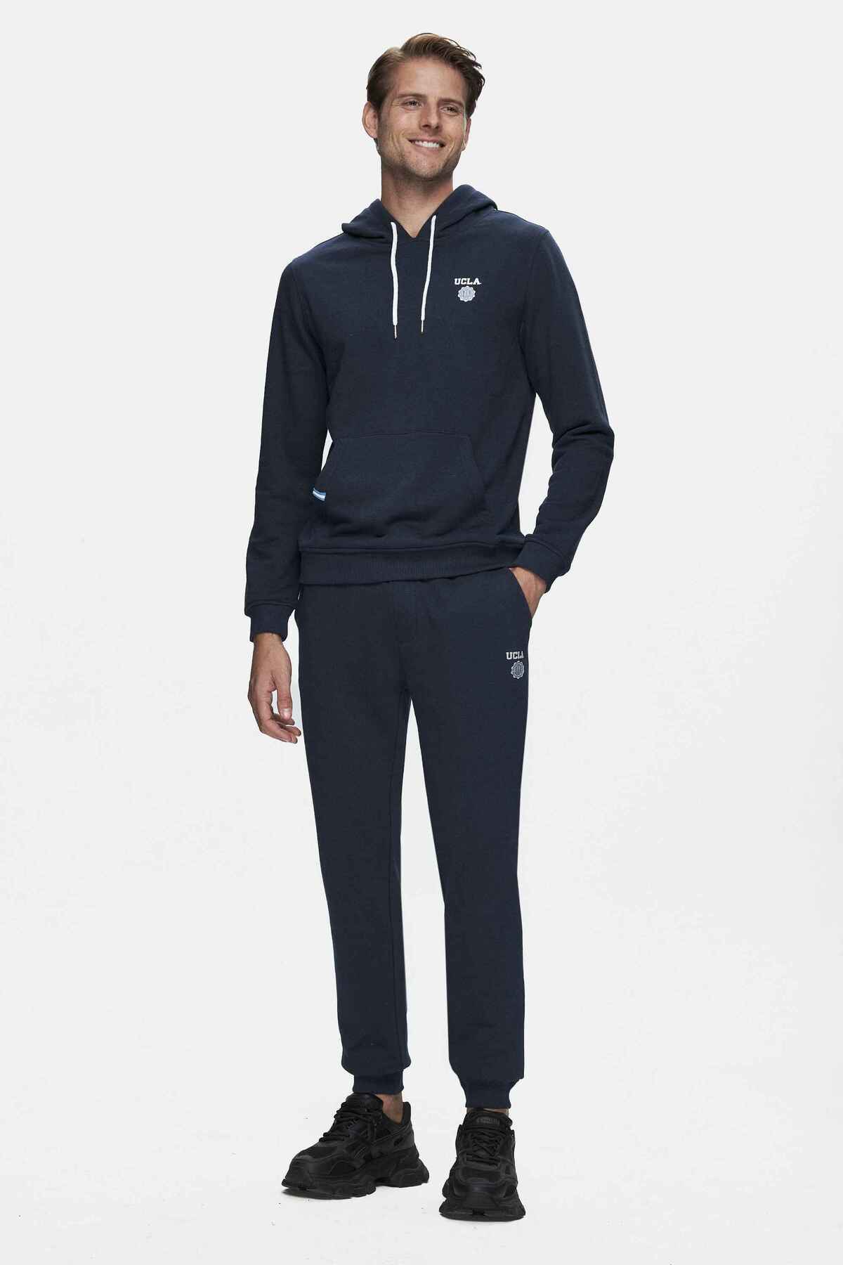 UCLA Pantaloni de trening cu elastic si snur in talie, manseta elastica si logo discret, Bleumarin, LUSKIN