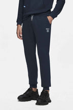 UCLA Pantaloni de trening cu elastic si snur in talie, manseta elastica si logo discret, Bleumarin, LUSKIN