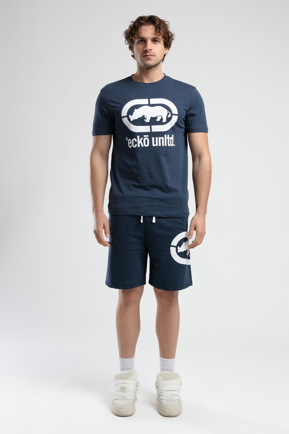 Ecko Unltd. Tricou cu decolteu la baza gatului, imprimeu cu logo, Bleumarin, MARC