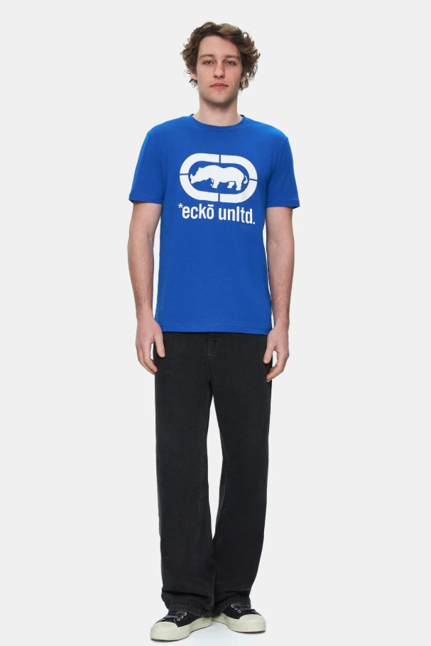 Ecko Unltd. Tricou cu decolteu la baza gatului, imprimeu cu logo, Albastru, MARC