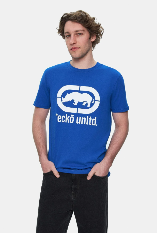 Ecko Unltd. Tricou cu decolteu la baza gatului, imprimeu cu logo, Albastru, MARC
