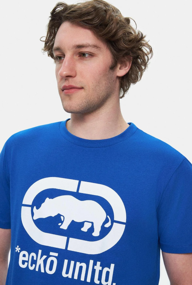 Ecko Unltd. Tricou cu decolteu la baza gatului, imprimeu cu logo, Albastru, MARC