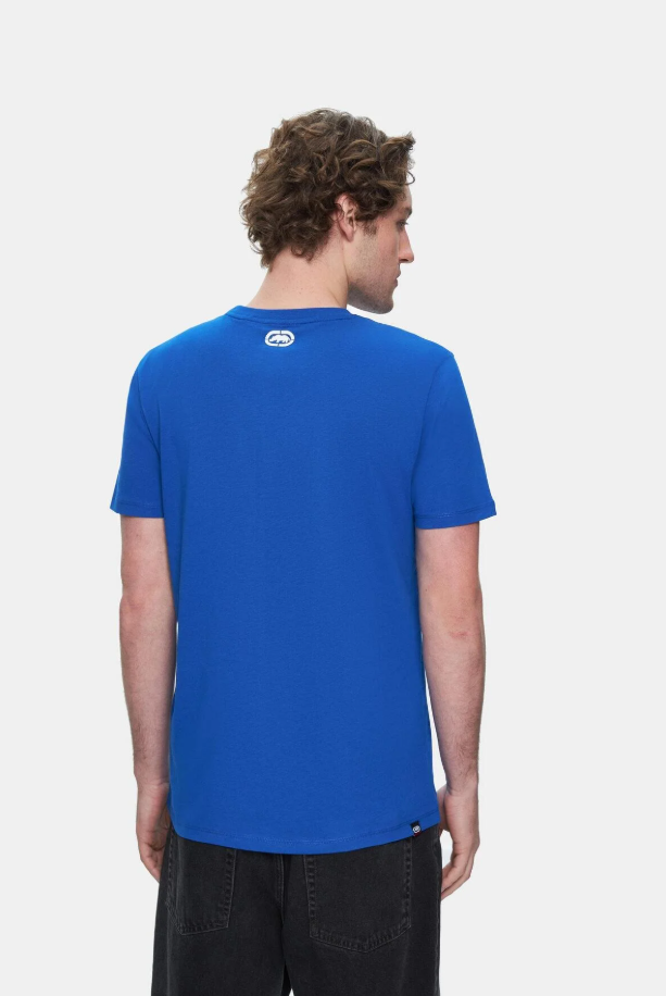 Ecko Unltd. Tricou cu decolteu la baza gatului, imprimeu cu logo, Albastru, MARC