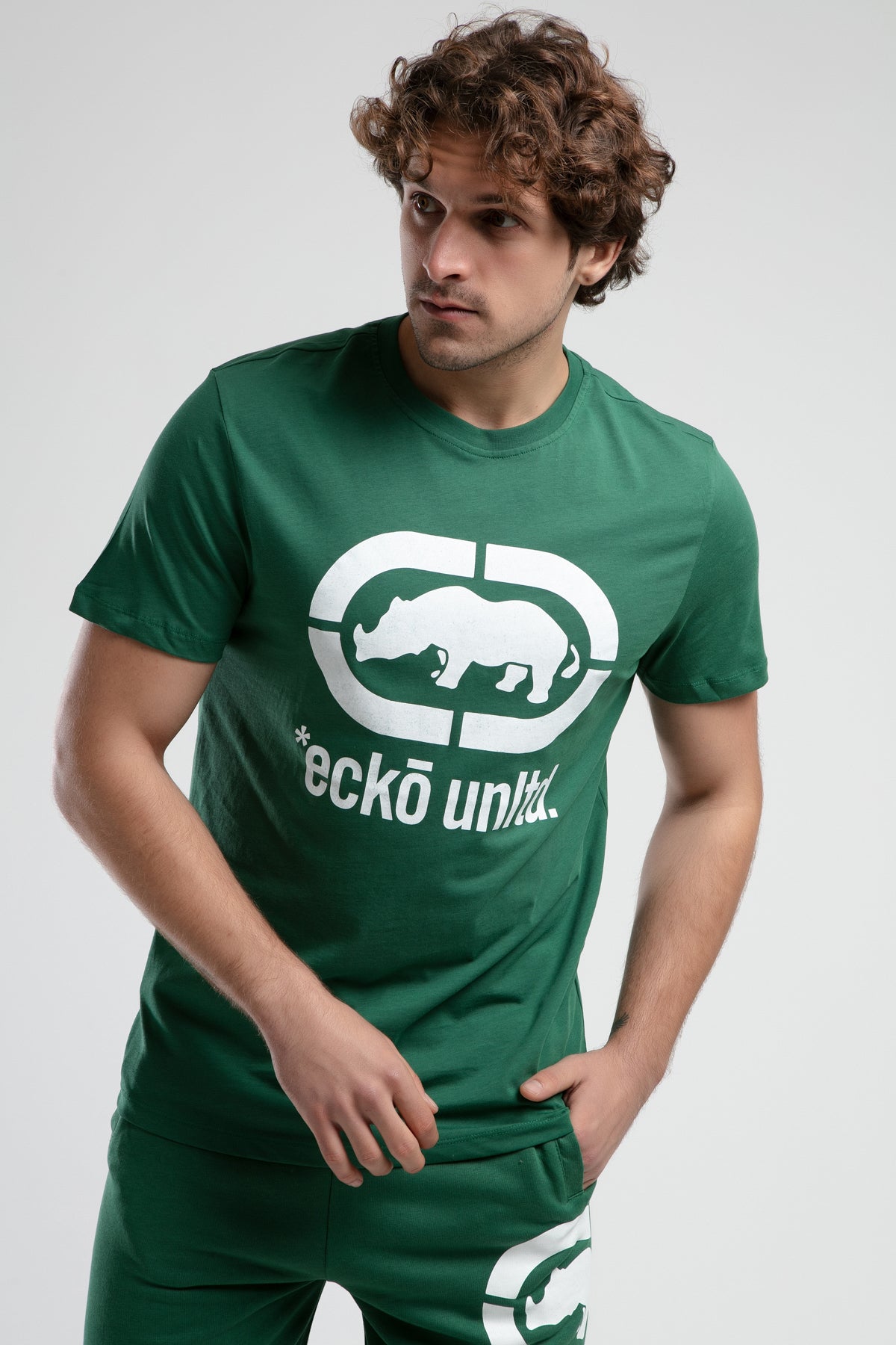 Ecko Unltd. Tricou cu decolteu la baza gatului, imprimeu cu logo, Verde, MARC