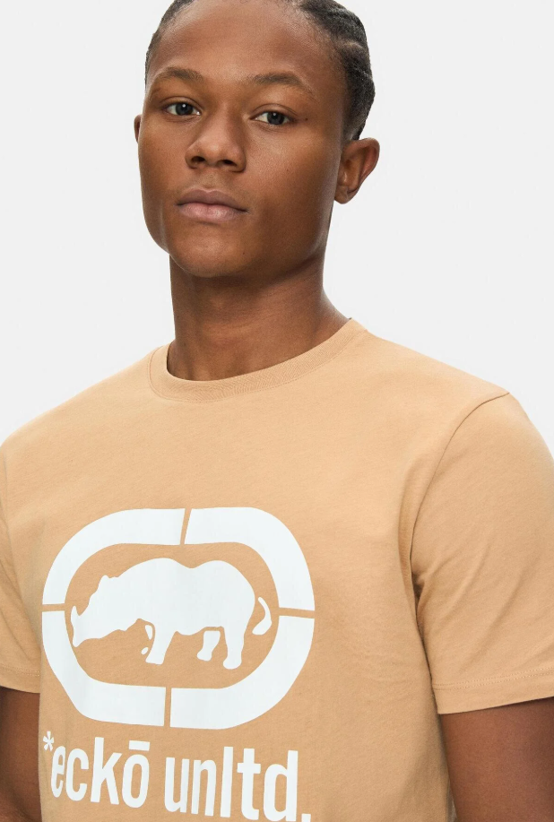 Ecko Unltd. Tricou cu decolteu la baza gatului, imprimeu cu logo, ICED COFFEE, MARC