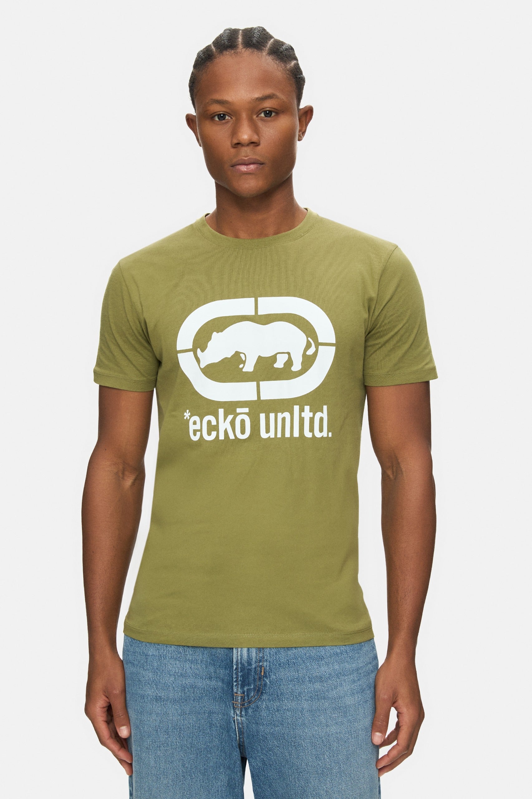 Ecko Unltd. Tricou cu decolteu la baza gatului, imprimeu cu logo, Verde, MARC