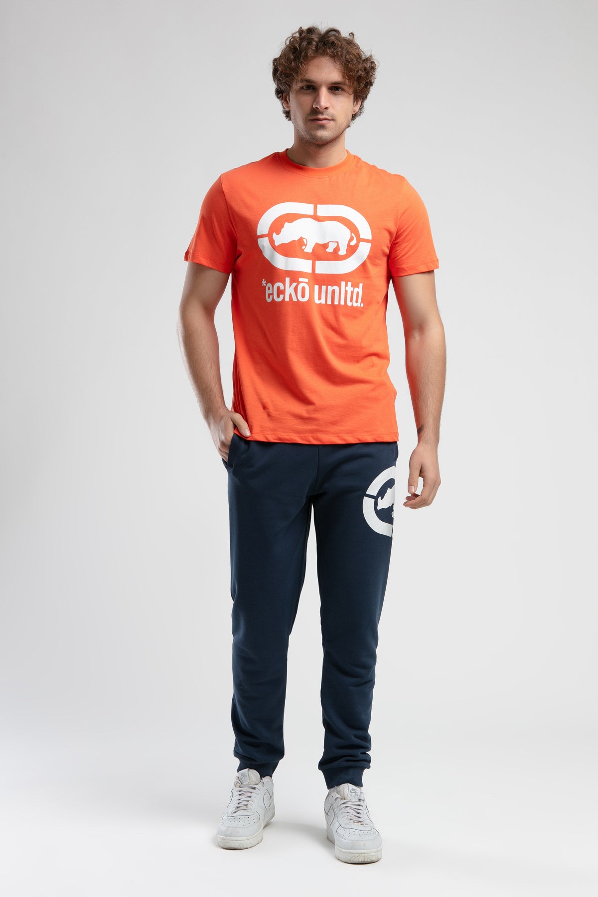 Ecko Unltd. Tricou cu decolteu la baza gatului, imprimeu cu logo, Portocaliu, MARC