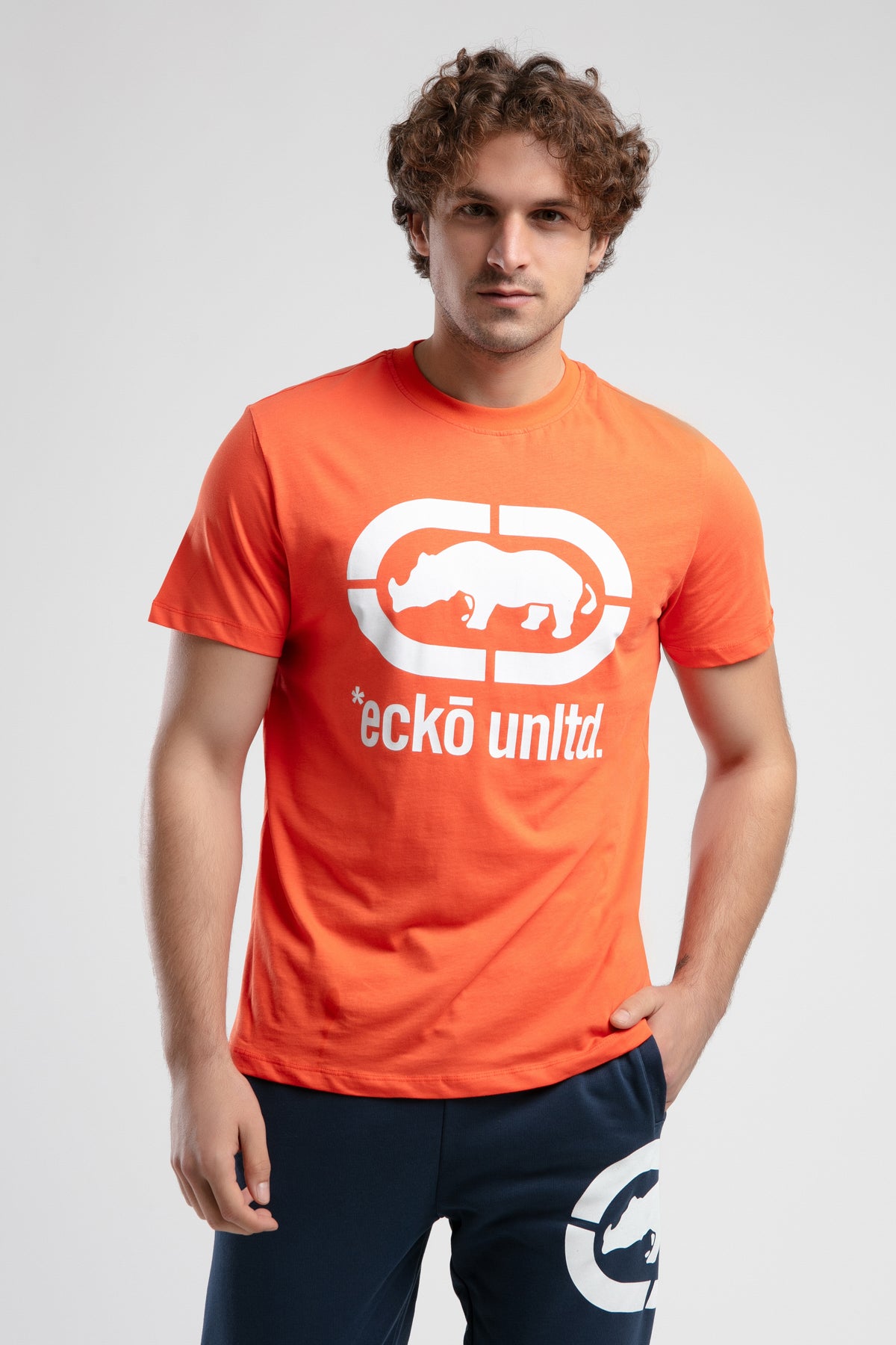 Ecko Unltd. Tricou cu decolteu la baza gatului, imprimeu cu logo, Portocaliu, MARC