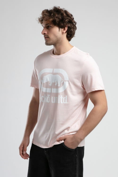 Ecko Unltd. Tricou cu decolteu la baza gatului, imprimeu cu logo, Roz deschis, MARC
