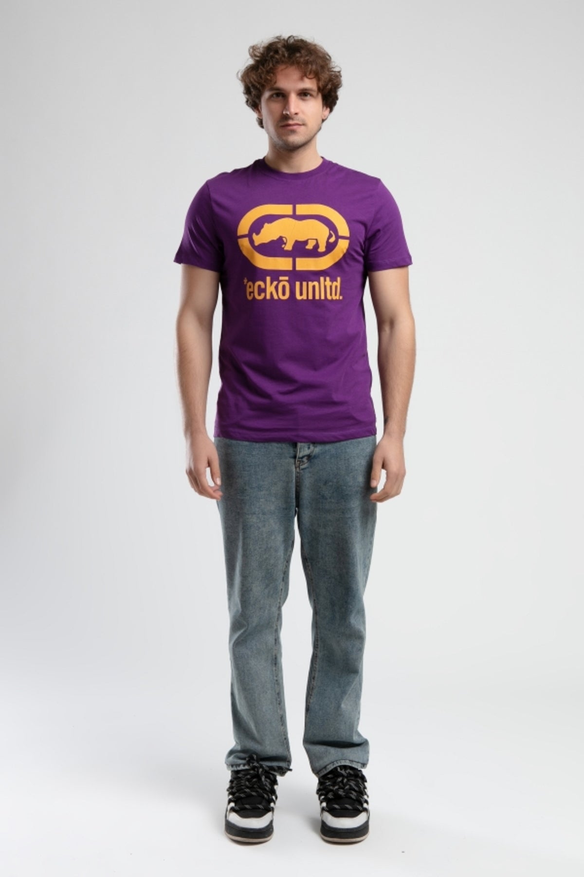 Ecko Unltd. Tricou cu decolteu la baza gatului, imprimeu cu logo, Mov, MARC