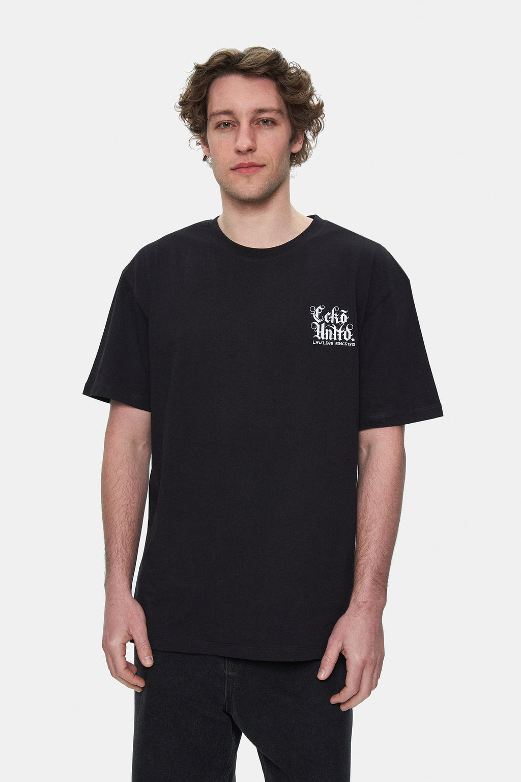 Ecko Unltd. Tricou cu decolteu la baza gatului, imprimeu cu logo, Negru-Alb, MUIRIS
