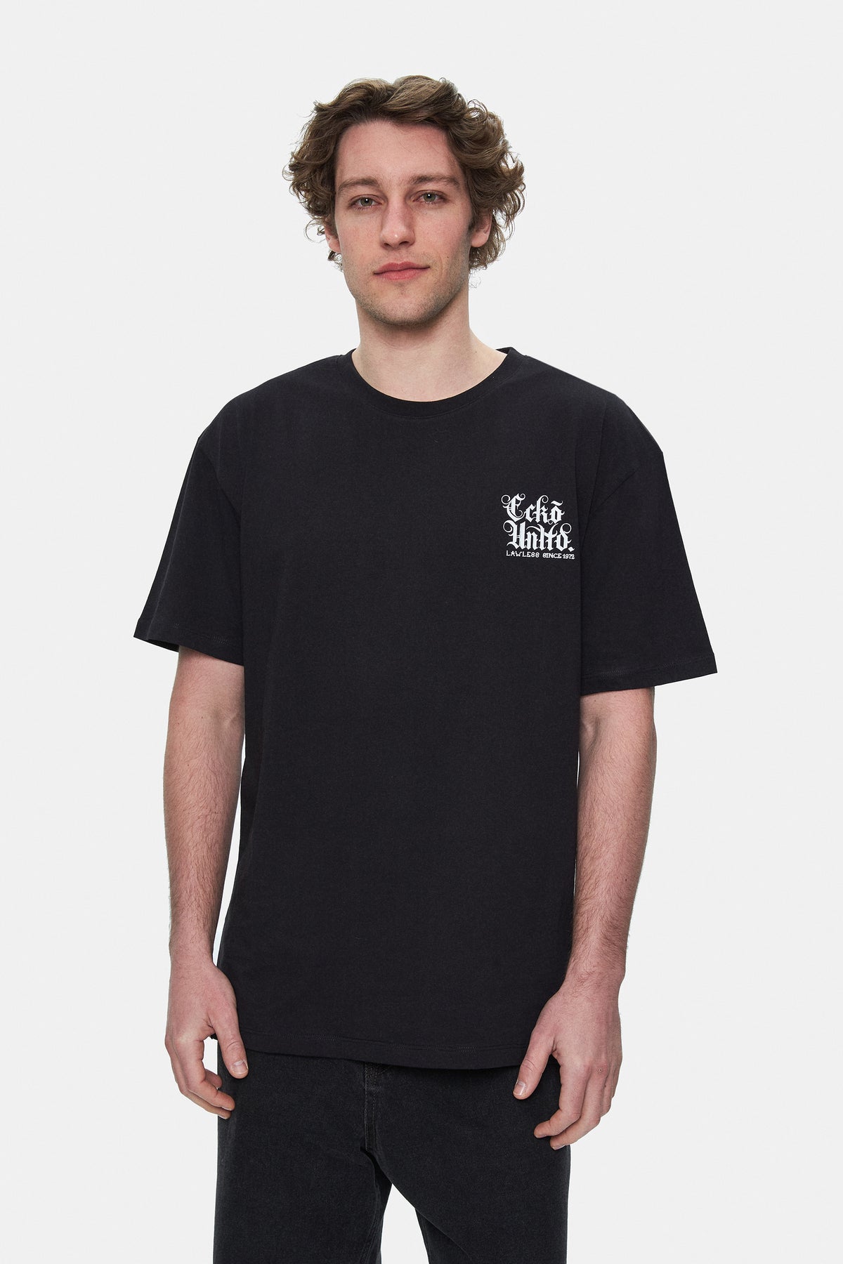 Ecko Unltd. Tricou cu decolteu la baza gatului, imprimeu cu logo, Negru-Alb, MUIRIS