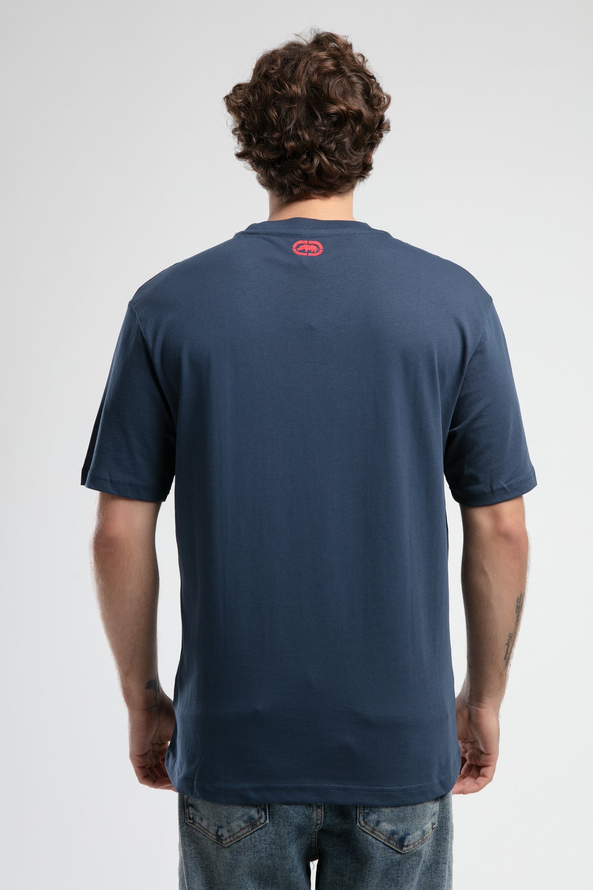 Ecko Unltd. Tricou cu decolteu la baza gatului, imprimeu cu logo, Bleumarin, OCULUS