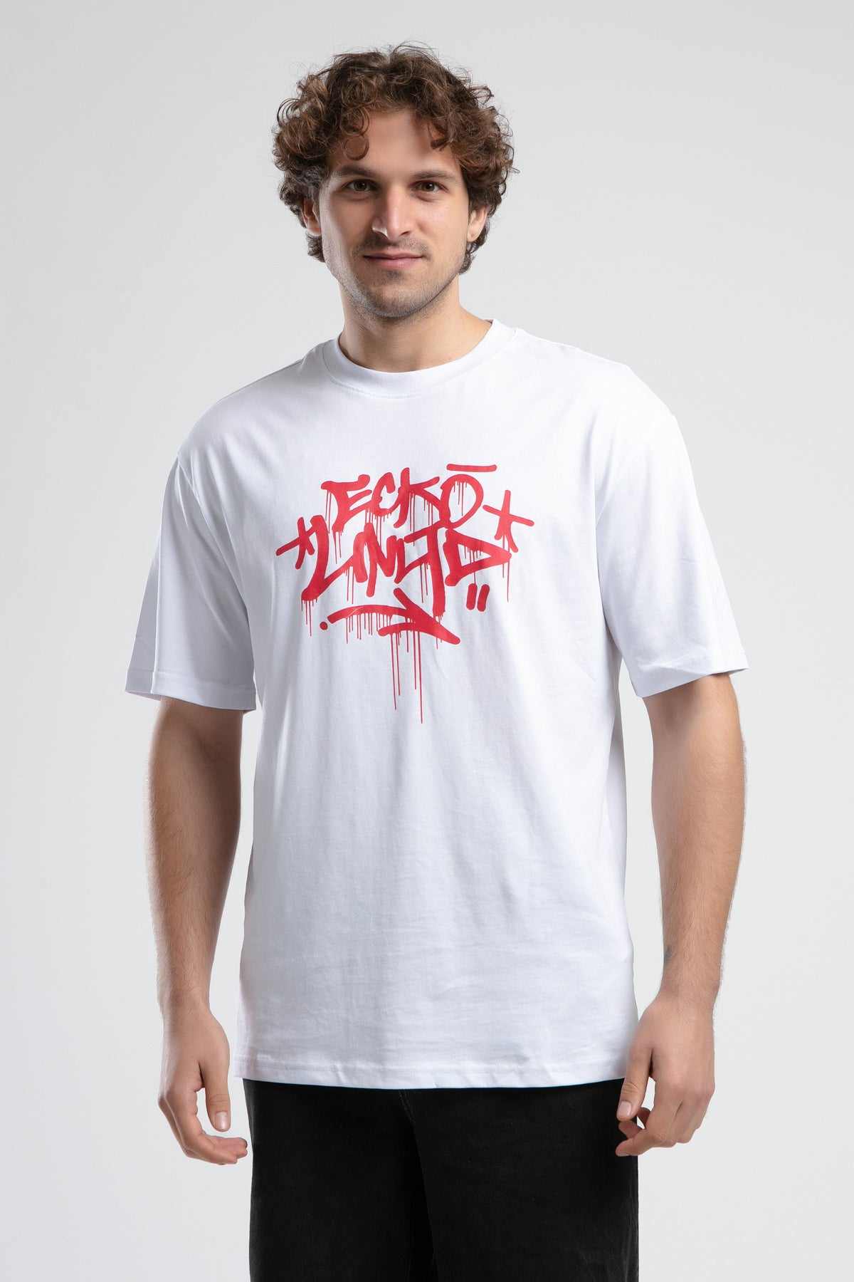 Ecko Unltd. Tricou cu decolteu la baza gatului, imprimeu cu logo, Alb, OCULUS